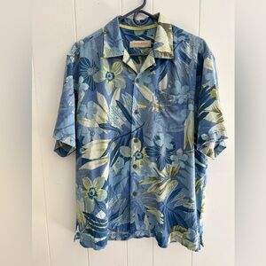 Tommy Bahama Blue yellow silk  Floral Men's Shirt-L